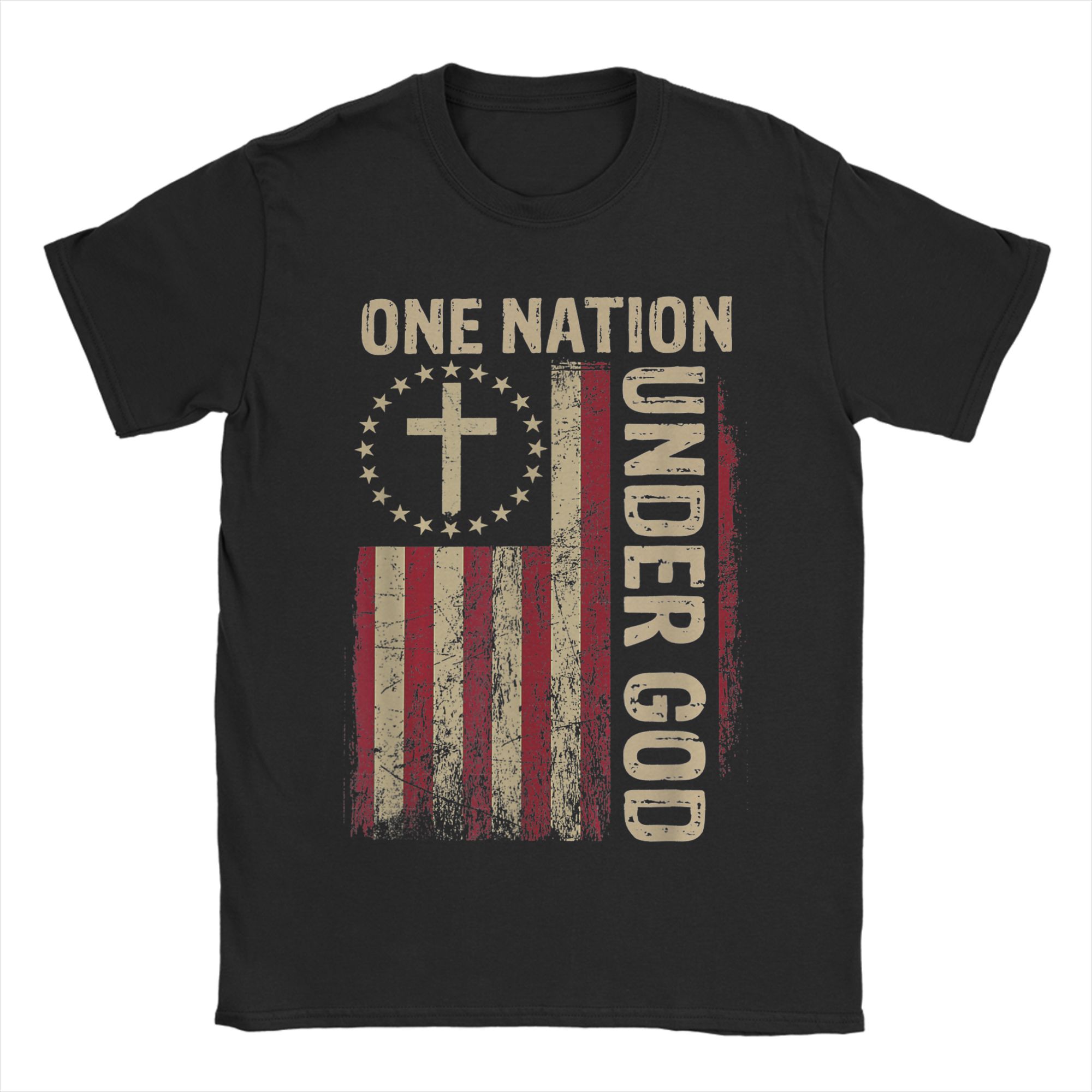 Undershirt Crew Neck - One Nation Under God Flag 4th