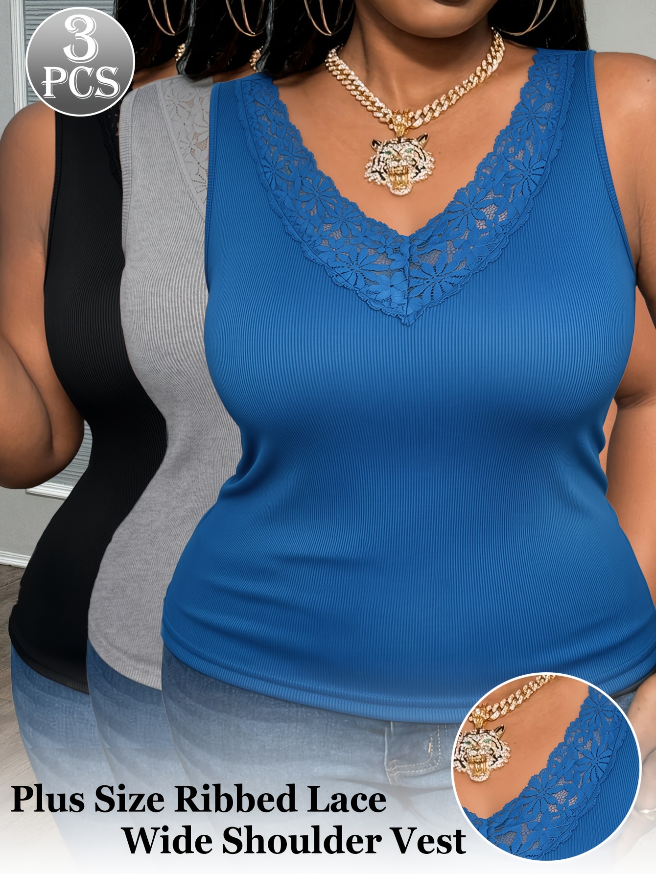 3-Pack Plus Size Lace V-Neck V – обзор и цена Sleeveless Undershirt