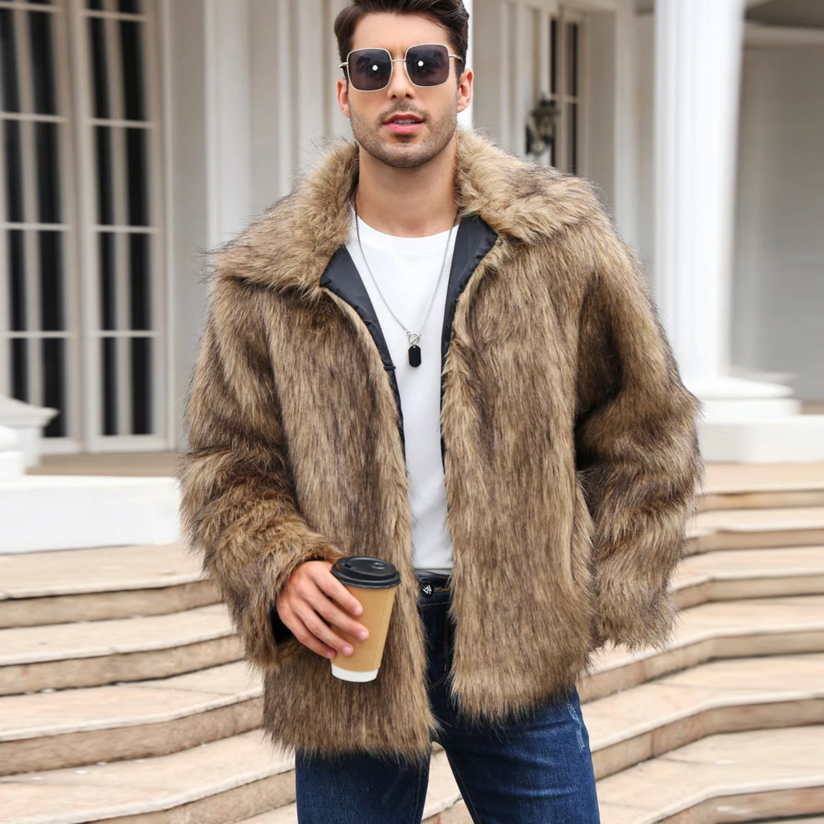 Men Faux Fox Fur Jacket Coat W – обзор и цена Thermal Long John